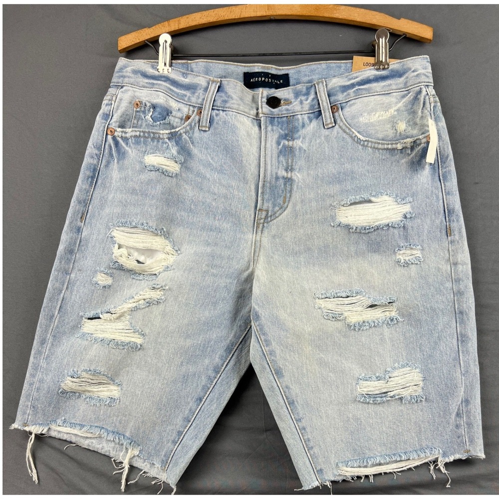 NEW Aeropostale Shorts Mens 30 Loose Cut-Off Light Wash Distressed Denim (NWT)